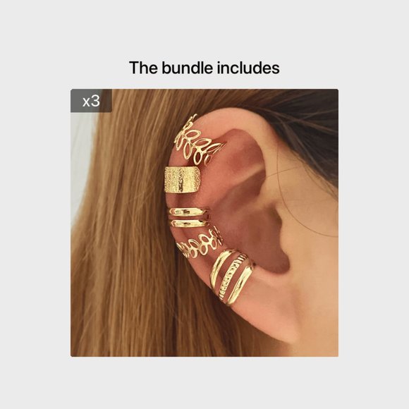 Gorgeous 5-Piece Gold Leaf Cutout Ear Clips - Picture 6 of 8